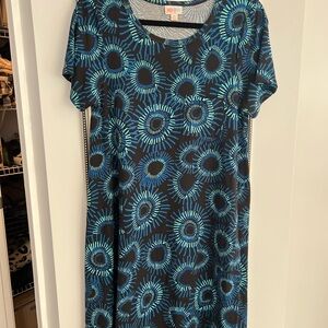 LLR Blue and Black Sunburst Patterned Women's High Low hem Dress
